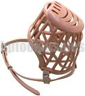 Basket Dog Muzzle Adjustable Leather Strap Pet Dog Grooming No Bark Bite Beige