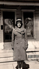Original Old Vintage Outdoor Antique Photo Smiling Lady Woman Coat Hat House