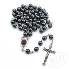 Black Hematite Stone Beads Rosary Necklace     Jerusalem Holy Center   Crucifix