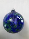 Blown Glass Heavy Ball Ornament Cobalt Blue Emerald Green White Speckled 6   