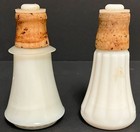 2 Vintage White Milk Glass Bottle Stopper Liquor Wine Decanter Cork