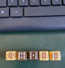 Vintage Bakelite Translucent Yellow Dice Travel Set Leather Holder   5 Die