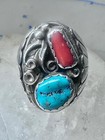 Navajo Ring Turquoise Coral Band Size 10 75 Sterling Silver Women Men