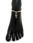 10  Cuban Chain Anklet Bracelet Ankh Charm Ankle Bracelet 14k Gold Plated