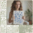 6-piece Wildflower Stencil For Painting - Large Reusable Floral Design For Diy F