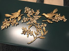 Vintage Syroco Birds   Dogwoods 3 Piece Wall Plaque Set Usa 1967 Gold   Ivory