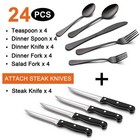 24-piece Black Stainless Steel Flatware Set Service For 4 Dishwasher Safe
