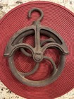 Antique Vintage Cast Iron Cast Iron Well Pulley Block W  Hanging Hook