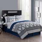 8-piece Blue Damask Bed In A Bag Bedding Set Queen Size Comforter And Sheet Set