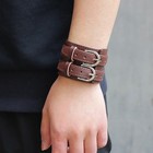 Adjustable Genuine Leather Bracelet Punk Wide Wrist Belt Wrap Men Cuff Wristband