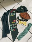 1940 s Girl Scouts Green Uniform Dress Lot Scarf Belt Buckle Socks Pins Hat Book