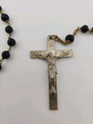 Vintage Matte Black Glass Bead Rosary Catholic Crucifix Religious Prayer Sacred