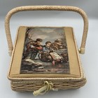 Vintage Sewing Box Basket Wicker Romantic Love Courting With Pin Cushion Lot