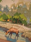 Vintage Framed Needlepoint Deer Forest Landscape Wall Art Wood Frame 13x16