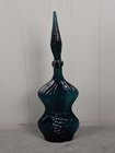 Vintage Art Glass Genie Bottle Decanter Embossed Grapes Stopper 17 Inch Decor