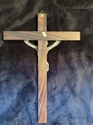Mid-century  Appears To Be Vintage Hudson Pewter Wood Wall Crucifix  Inri Scroll