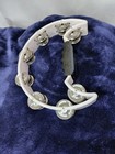 White Tambourine Half Moon Double Row Metal Jingles Hand Percussion Instrument
