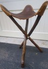 Vintage Western Saddle Tripod Foot Stool Hand Tooled Leather 70s Brown Footstool