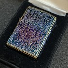 Zippo 5 Sides Arabesque Engraved Antique Brass Velour Case Japan