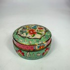 Daher Green Pink Floral Round Candy Storage Tin 3 5 Vintage England