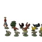 Vintage Lead Farm Animals Chicken Woman Miniature Figures Toy Painted Lot Of 20