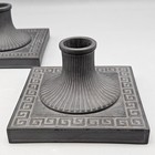 Pair Of Wedgwood Black Basalt Squat Greek Key Candlesticks