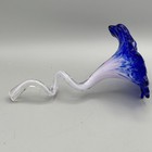 Cobalt Blue Lavender Hand-blown Art Glass Flower Sculpture Curled Stem 8 