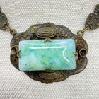 Antique Czech Peking Glass Necklace Art Nouveau Ornate Brass Marked Czechoslov