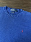 Polo Ralph Lauren Sweater Mens Medium Blue Cotton Crewneck Red Pony Logo