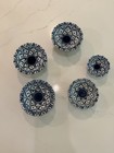 Set Of Thai Blue   White Pedestal Dishes     Floral Motif