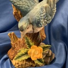 Porcelain Blue Jay Branch Yellow Flower Figure 7 5    Birding Bird Watcher Vintage