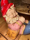 Vintage 80s Ceramic Sleeping Garden Gnome Statue Glossy