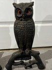 Vintage Rare Cast Iron Fireplace Andirons Owl Set With Original Glass Eyes 407e