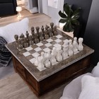 Marble Chess Set 12 Inches Gift Ready Blue Velvet Box-grey White