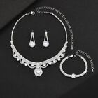 Shiny Sparkle Silver Rhinestone Necklace Bracelet Earring Set Wedding Bridal New