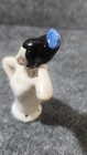 Antique German Porcelain Half Doll Pin Cushion Doll Blue Clip In Black Hair