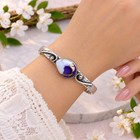 Silver Hammered Violet Dahlia Turquoise Gemstone Cuff Bangle Women Mr041
