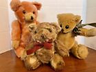 Lot Of  3  Vintage Mohair Small Teddy Bears - Jointed Glass Eyes - England Japan