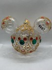 Disney Parks Ornament Glass Mickey Mouse Ears Icon Clear Bejeweled Holiday Rare