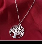 Tree-of-life Charm Circle Pendant   Chain Necklace In Solid  925 Sterling Silver