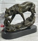 Art Deco Marble Bronze Sculpture Statue Wild Wolf Coyote Hot Cast Figurine Decor
