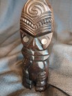 Vintage Maori Wood Carved Worrior With Abalone Eyes