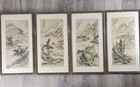 Vintage Chinese Landscape Art Set Of 4 Seasons Framed Silk Paintings Calligraphy