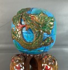 Beautiful Hand Carved Wooden Asian Style Lion Pedestal Statue 21    Tall 18lbs