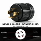 Nema L14-20p Locking Plug     20a 125 250v Twist Lock Generator Connector