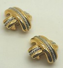 E001 Vintage  Mid Century Style Two Tone Button Clip On Fashion Earrings