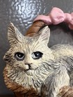 Vintage 3d Resin Cat In Basket Fridge Magnet Fluffy Grey Kitty Pink Bow  Kitsch