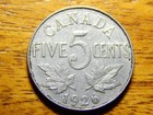 1926 Canada 5 Cent Coin Far 6 Rare Key Date