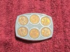 Belt Buckle With Embedded Lincoln One Cent Pennies  Silver Tone Plate Buckle
