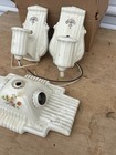 Vintage Art Deco White Porcelain Wall Sconce Light Fixture Pair Ceramic Matching